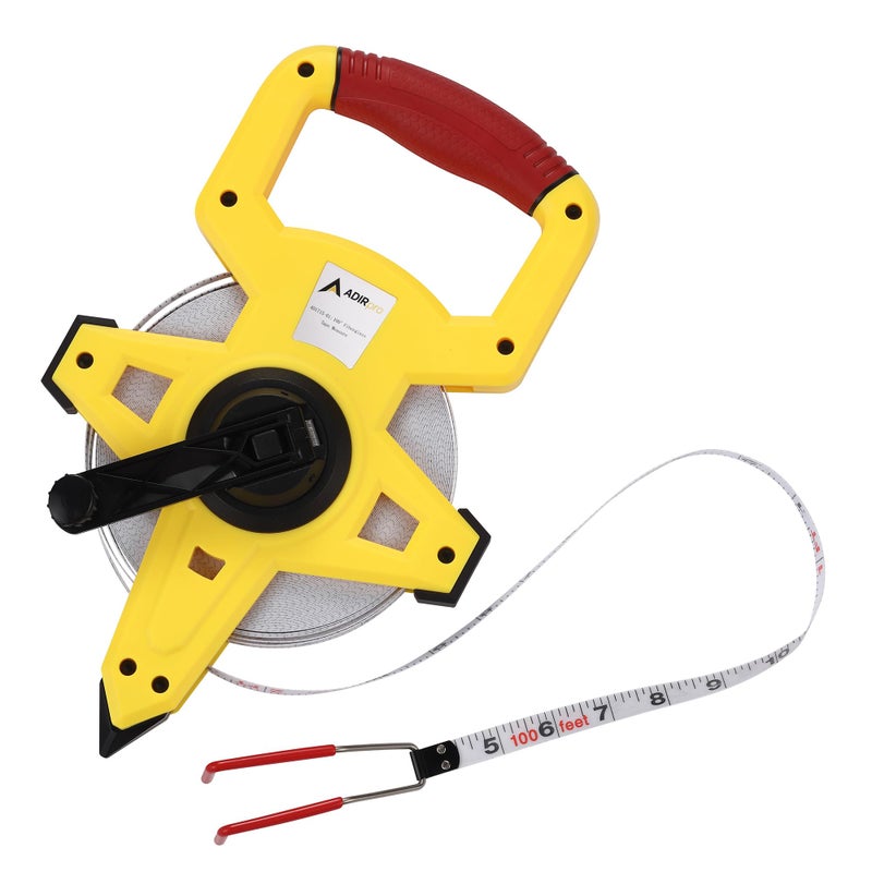 AdirPro Fiberglass 100' Appraiserâ€™s Measuring Tape Tape Rule with Extra Large Metal End Hook for Precise Measurements, Perfect for Appraisers, Surveyors, Landscapers - Image 1